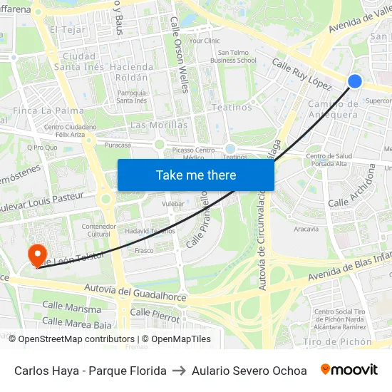 Carlos Haya - Parque Florida to Aulario Severo Ochoa map