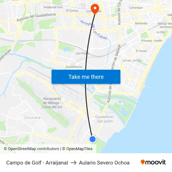 Campo de Golf - Arraijanal to Aulario Severo Ochoa map