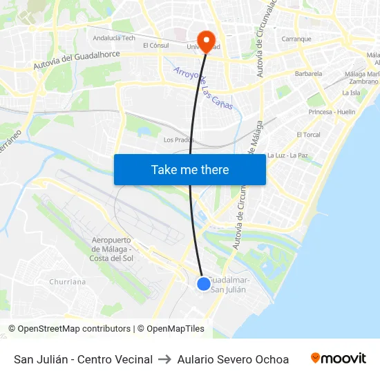 San Julián - Centro Vecinal to Aulario Severo Ochoa map