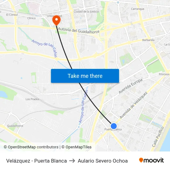 Velázquez - Puerta Blanca to Aulario Severo Ochoa map