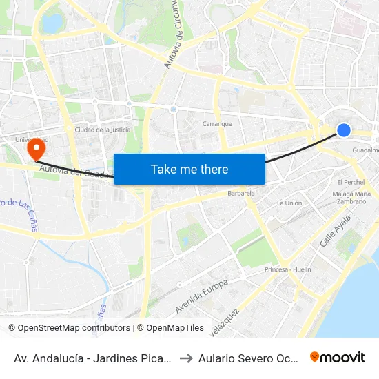 Av. Andalucía - Jardines Picasso to Aulario Severo Ochoa map
