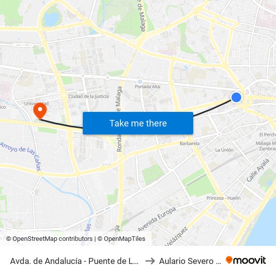 Avda. de Andalucía - Puente de Las Américas to Aulario Severo Ochoa map