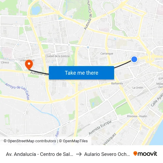 Av. Andalucía - Centro de Salud to Aulario Severo Ochoa map