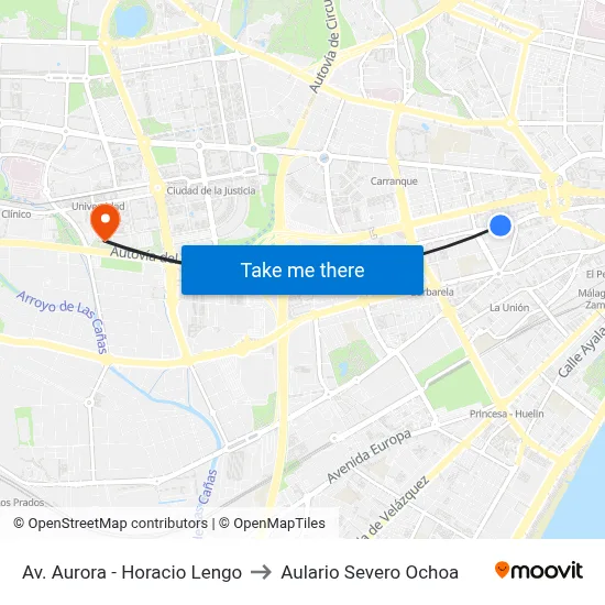 Av. Aurora - Horacio Lengo to Aulario Severo Ochoa map
