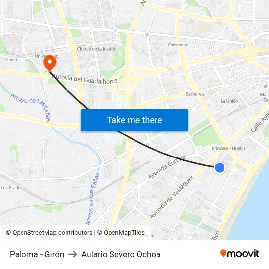 Paloma - Girón to Aulario Severo Ochoa map