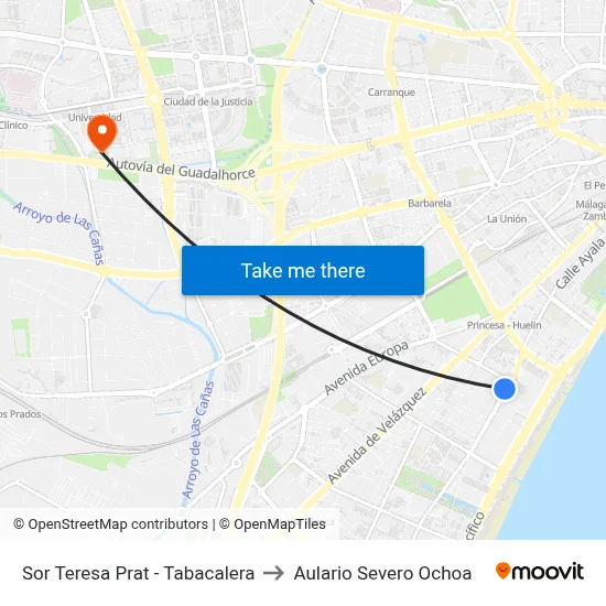 Sor Teresa Prat - Tabacalera to Aulario Severo Ochoa map