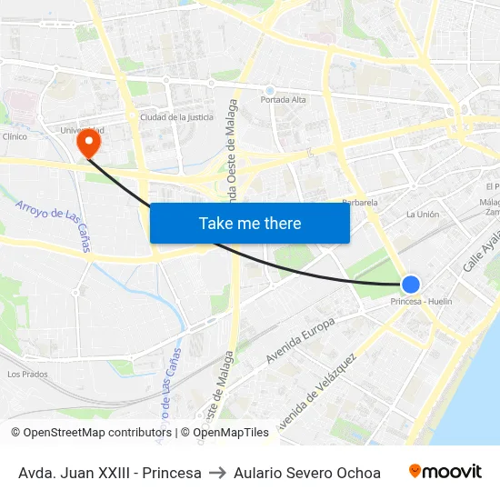 Avda. Juan XXIII - Princesa to Aulario Severo Ochoa map