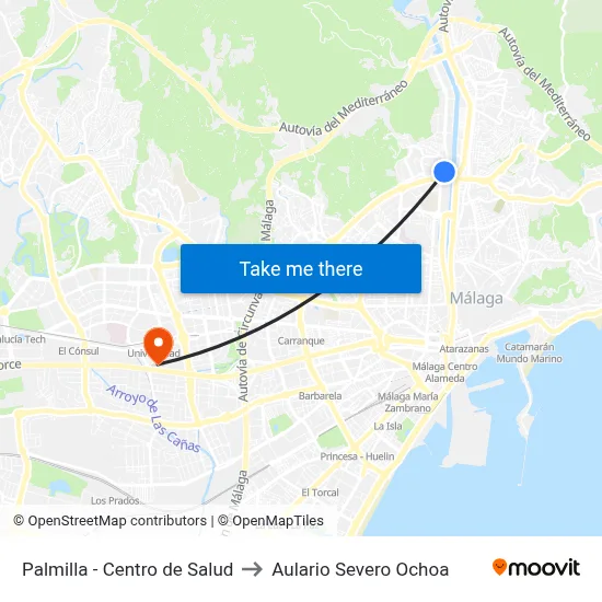 Palmilla - Centro de Salud to Aulario Severo Ochoa map