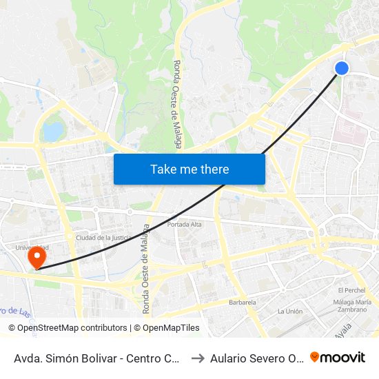 Avda. Simón Bolivar - Centro Comercial to Aulario Severo Ochoa map