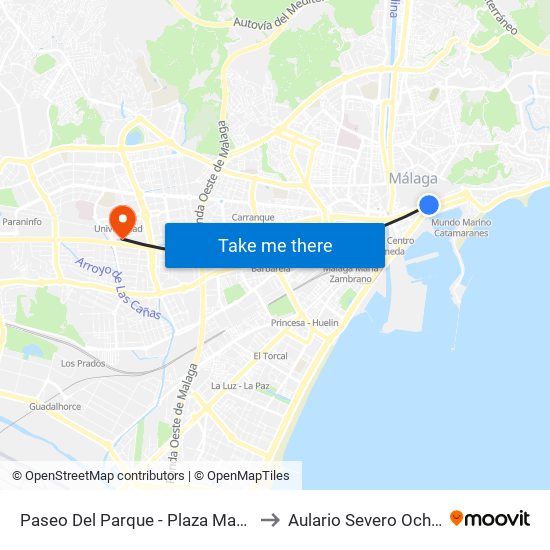 Paseo Del Parque - Plaza Marina to Aulario Severo Ochoa map