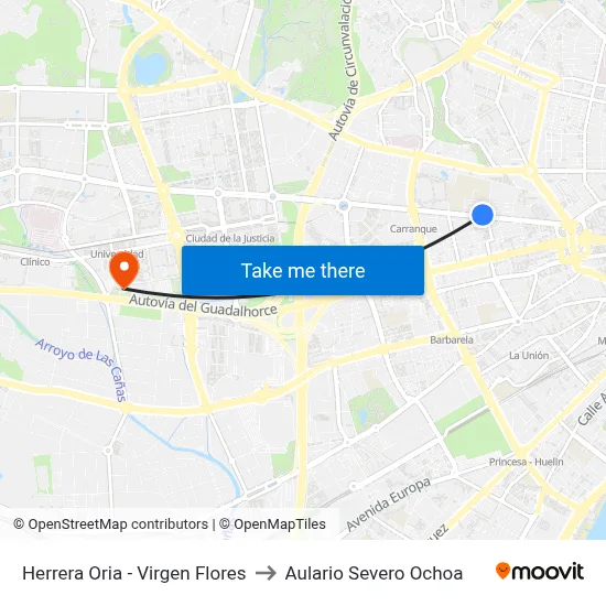 Herrera Oria - Virgen Flores to Aulario Severo Ochoa map