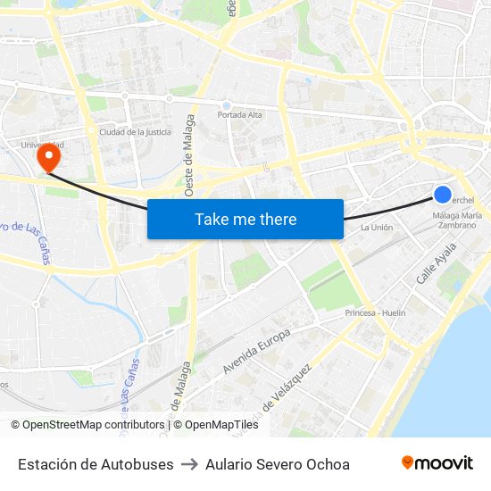 Estación de Autobuses to Aulario Severo Ochoa map