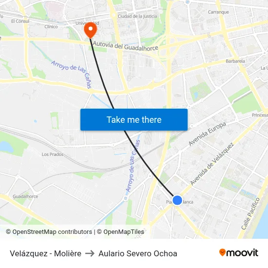Velázquez - Molière to Aulario Severo Ochoa map