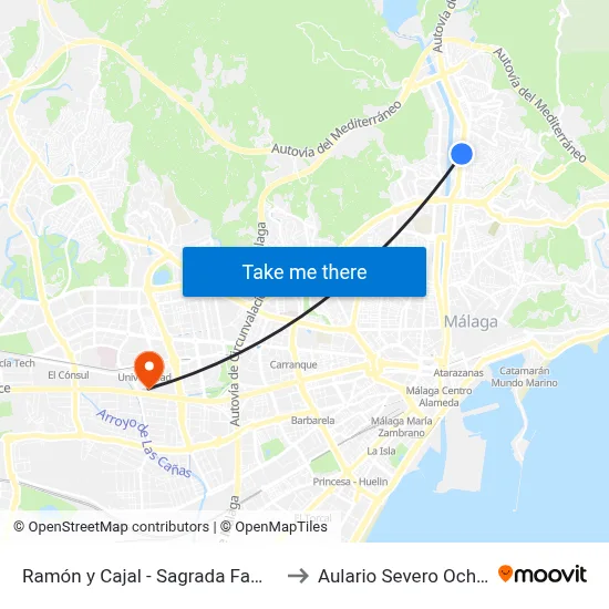 Ramón y Cajal - Sagrada Familia to Aulario Severo Ochoa map