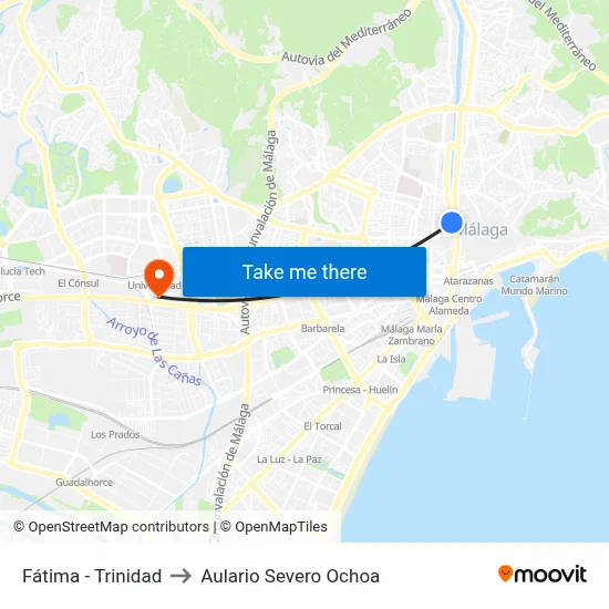 Fátima - Trinidad to Aulario Severo Ochoa map