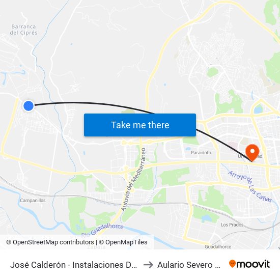 José Calderón - Instalaciones Deportivas to Aulario Severo Ochoa map