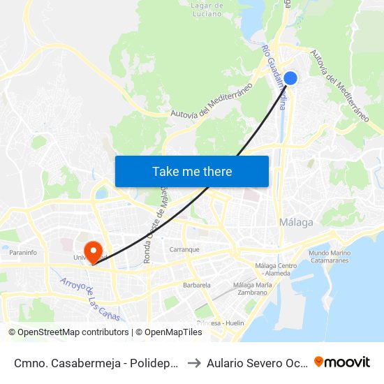 Cmno. Casabermeja - Polideportivo to Aulario Severo Ochoa map