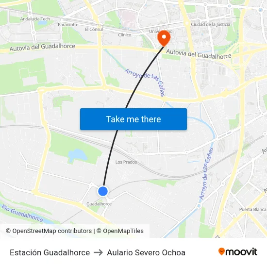 Estación Guadalhorce to Aulario Severo Ochoa map