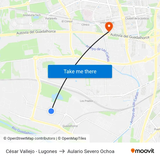 César Vallejo - Lugones to Aulario Severo Ochoa map