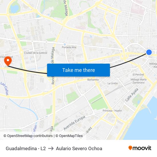 Guadalmedina - L2 to Aulario Severo Ochoa map
