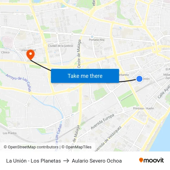 La Unión - Los Planetas to Aulario Severo Ochoa map