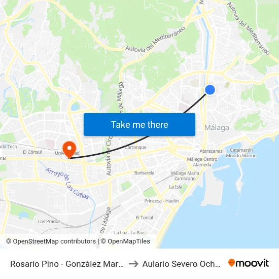 Rosario Pino - González Marín to Aulario Severo Ochoa map