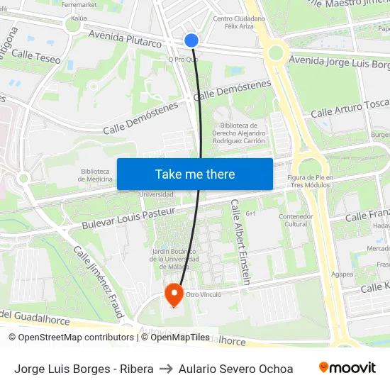 Jorge Luis Borges - Ribera to Aulario Severo Ochoa map