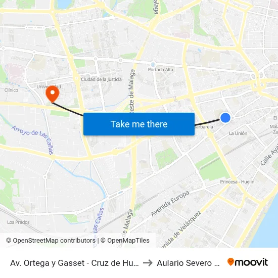 Av. Ortega y Gasset - Cruz de Humilladero to Aulario Severo Ochoa map