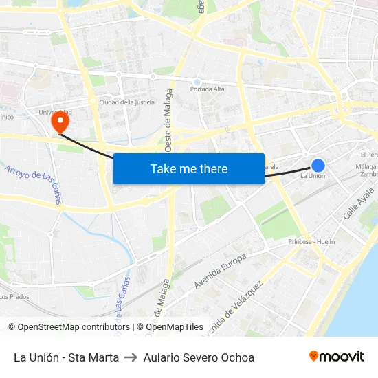 La Unión - Sta Marta to Aulario Severo Ochoa map