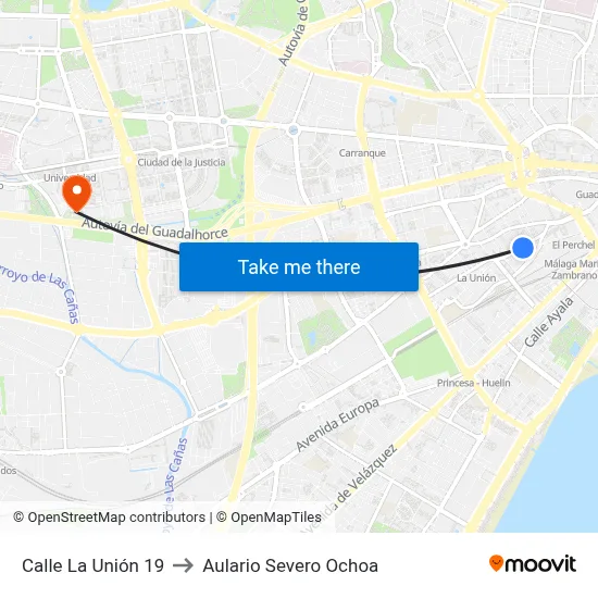 Calle La Unión 19 to Aulario Severo Ochoa map