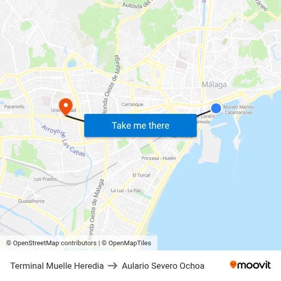 Terminal Muelle Heredia to Aulario Severo Ochoa map