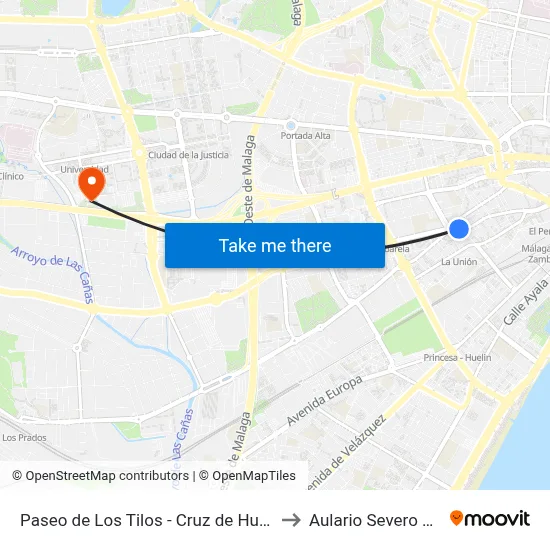 Paseo de Los Tilos - Cruz de Humilladero to Aulario Severo Ochoa map