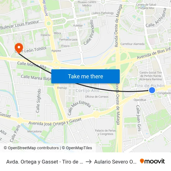 Avda. Ortega y Gasset - Tiro de Pichón to Aulario Severo Ochoa map