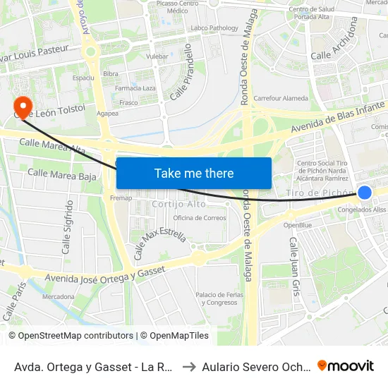 Avda. Ortega y Gasset - La Rosa to Aulario Severo Ochoa map