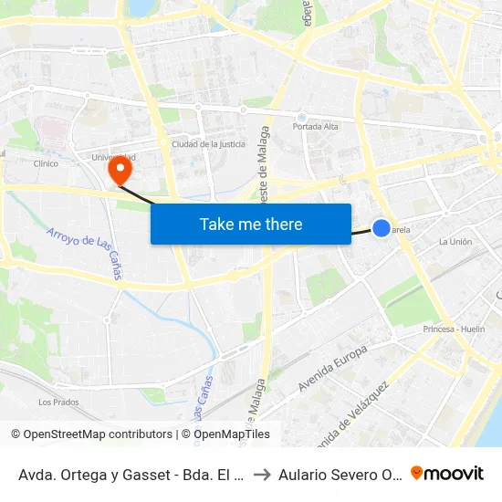 Avda. Ortega y Gasset - Bda. El Carmen to Aulario Severo Ochoa map
