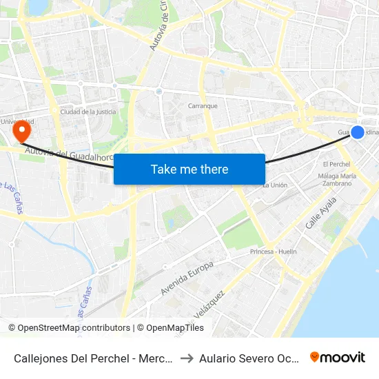 Callejones Del Perchel - Mercado to Aulario Severo Ochoa map