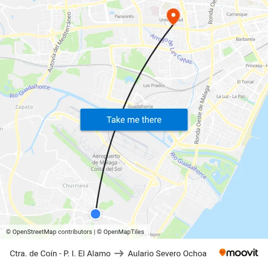 Ctra. de Coín - P. I. El Alamo to Aulario Severo Ochoa map