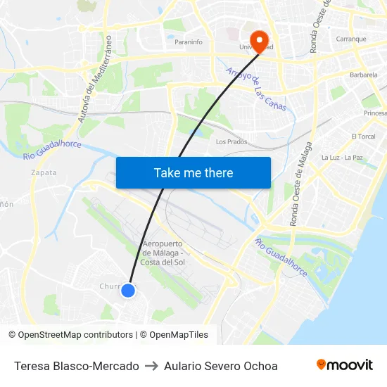 Teresa Blasco-Mercado to Aulario Severo Ochoa map