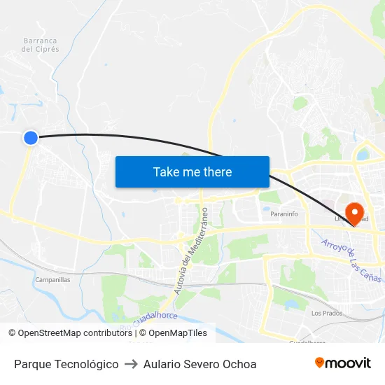 Parque Tecnológico to Aulario Severo Ochoa map
