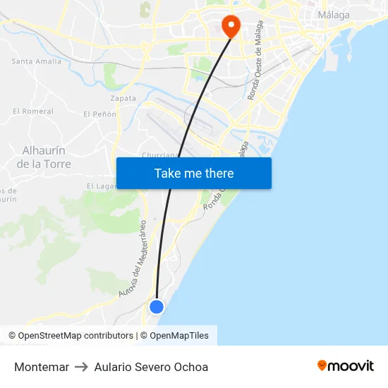 Montemar to Aulario Severo Ochoa map