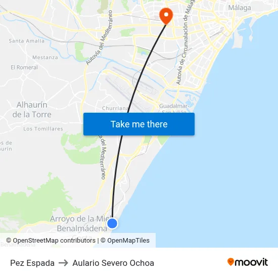 Pez Espada to Aulario Severo Ochoa map