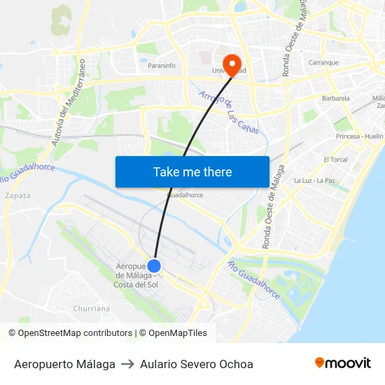 Aeropuerto Málaga to Aulario Severo Ochoa map