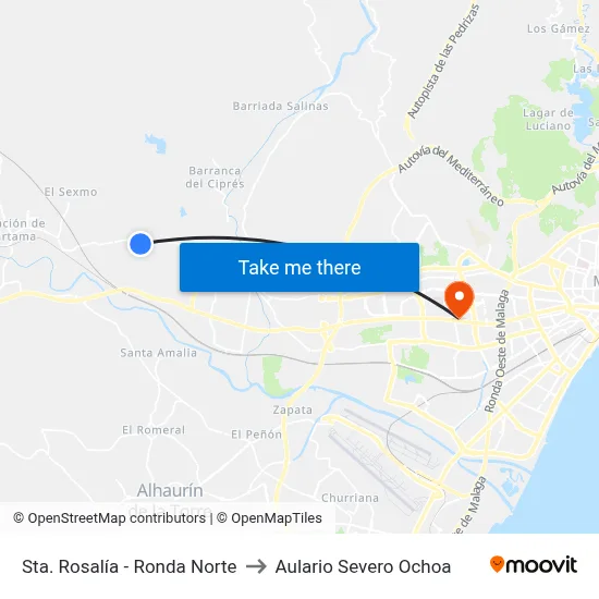 Sta. Rosalía - Ronda Norte to Aulario Severo Ochoa map