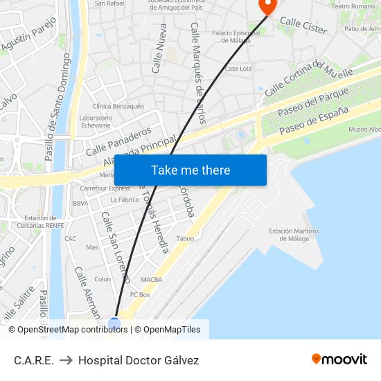 C.A.R.E. to Hospital Doctor Gálvez map