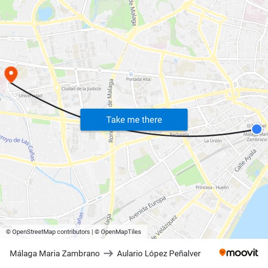Málaga Maria Zambrano to Aulario López Peñalver map