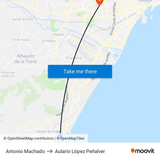 Antonio Machado to Aulario López Peñalver map