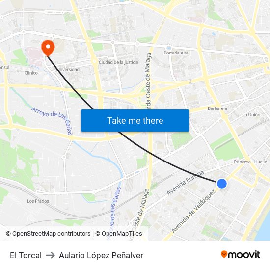 El Torcal to Aulario López Peñalver map
