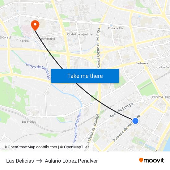 Las Delicias to Aulario López Peñalver map