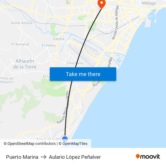 Puerto Marina to Aulario López Peñalver map