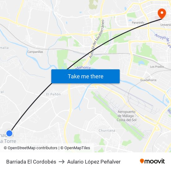 Barriada El Cordobés to Aulario López Peñalver map